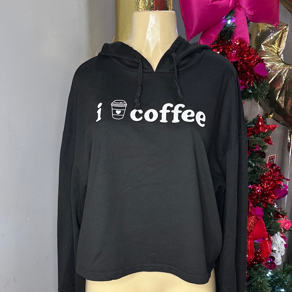 SHEIN Women's long-sleeved sweatshirt, I love coffee print Sz xL Black color